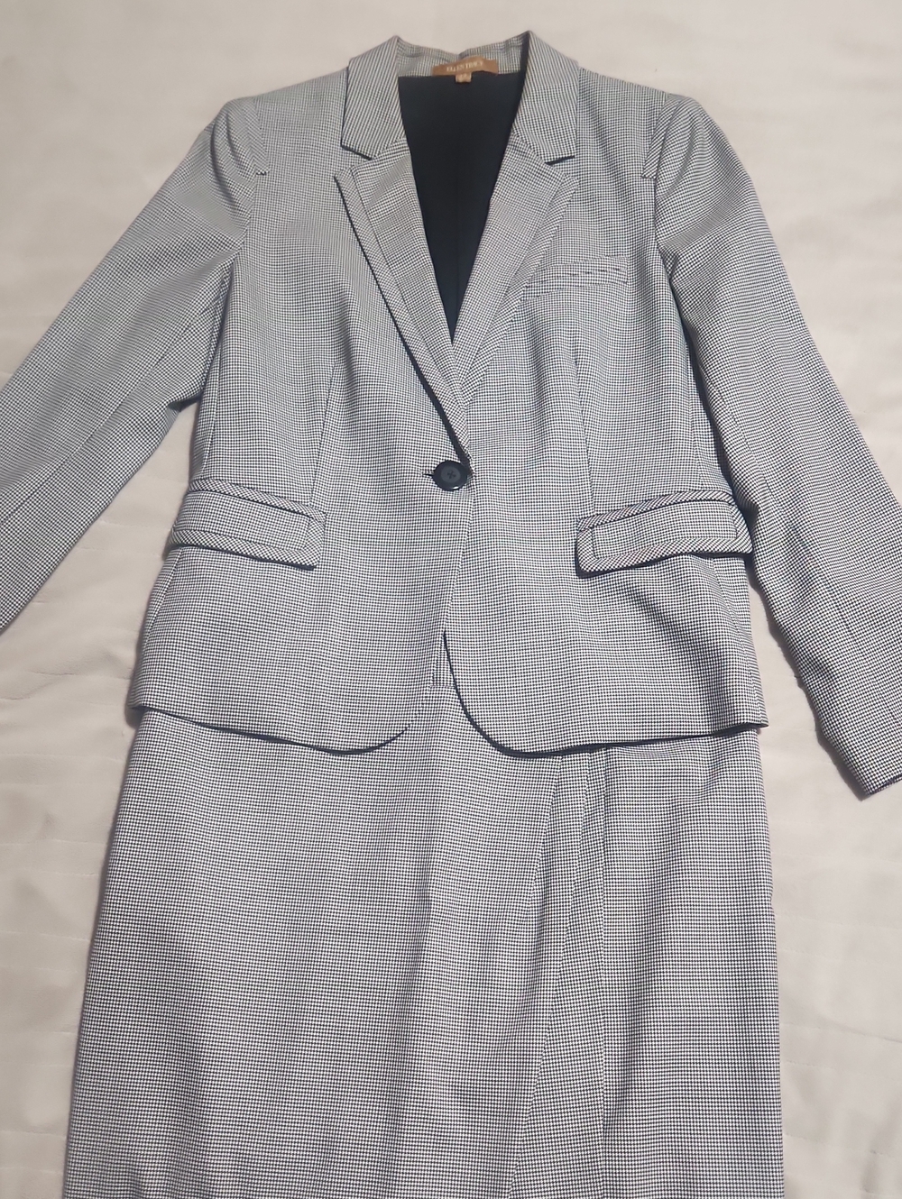 Womens Wool Suit, Houndstooth, Blazer and Skirt Set, EUC, 12